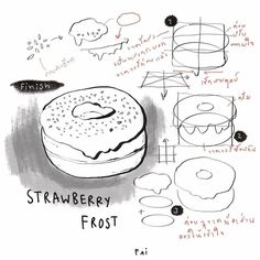 a drawing of a doughnut with different types of frosting