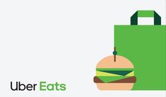 an image of a bag with a hamburger in it and the words uber eats on it