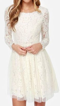 2015 Short Lace Wedding Dresses Long Sleeves High Quality Crew Tulle Bridal Gonws Knee Length Mini Ivory Wedding Dress from Weddingplanning,$114.69 | DHgate.com Confirmation Dresses, Cream Lace Dress, Long Sleeve Wedding Dress Lace, Rehearsal Dress, Shower Dresses, Cream Lace, Looks Vintage, Dream Dress, Pretty Dresses