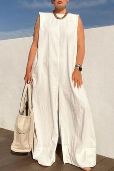 Solid Color Jumpsuits, Mode Kimono, White Fashion Casual, Loose Jumpsuit, Jumpsuit Chic, Fitted Jumpsuit, White Jumpsuit, Casual Jumpsuit, Jumpsuit Fashion