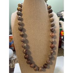 Genuine Marbled Taupe Agate Necklace -- 24". Another Great Looking Necklace Very Well Done In Marbled Agate Beads In Gorgeous Tones Of Gray, Brown, Red, White, And Black. The Beads Are Separated By Purple And Lavender Glass Beads With A Silver Floral Toggle Closure. Measurement: Length: 24"; Beads: .5"X.5". Item Has Never Been Worn And Has Been Sitting In A Drawer Until Now. Single Strand Agate Round Necklace, Elegant Hand-strung Agate Necklace, Single Strand Round Agate Necklace, Elegant Jasper Gemstone Beads Jewelry, Brown Agate Jewelry With Faceted Beads, Elegant Jasper Gemstone Bead Necklaces, Elegant Jasper Gemstone Beads Necklace, Single Strand Agate Crystal Necklace With Round Beads, Round Agate Necklace With Faceted Beads