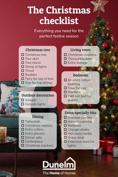 a christmas checklist is shown in front of a christmas tree with presents on it