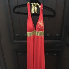 Apple Bottoms Orange & Gold Trim Halter Top Dress. Length: Long Size: S *Brand New* Apple Bottom Outfits, 2000s Dresses, Orange Halter Top, Thrift Manifestation, Bottom Outfits, Mcbling Fashion, Halter Top Dress, Sublimation Ideas Projects Inspiration, Apple Dress