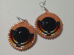 Hand-made beaded earrings: Colors: orange w/fire colors Closure: Hook size: 2 inches Earring Inspo, Handmade Beaded Earrings, Handmade Earrings Beaded, Colors Orange, Bead Work Jewelry, Work Jewelry, Gift Accessories, Hand Beading, Earring Gifts