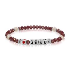 Cranberry AB crystal and Pearl with sterling silver-plated letter beads. One size fits most. Colorful Words, Word Bracelet, Bracelet Ideas, Letter Beads, Cranberry, Anklets, Necklaces Bracelets, Silver Plate, Silver Plated