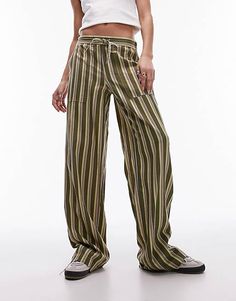 Topshop low rise stripe draw string straight leg linen mix pants in multi | ASOS Spring Relaxed Fit Bottoms With Vertical Stripes, Trendy Striped Straight Pants, Spring Striped Wide Leg Pants With Relaxed Fit, Casual Wide Leg Bottoms With Vertical Stripes, Casual Spring Bottoms With Vertical Stripes, Casual Striped High-waisted Pants, Trendy Striped Long Pants, Casual Striped Wide-leg Pants, Casual Wide-leg Striped Pants