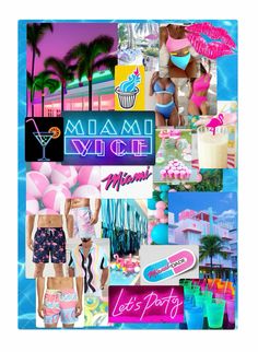 a collage of photos with the words miami vice and images of people in bikinis