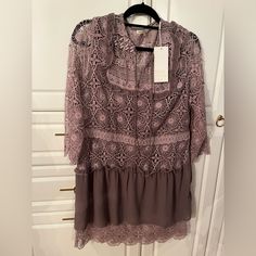 Unique Lace Dress, Will Fit A Large Since It Does Not Stretch. Possibly An Xl. Never Worn. Elegant Mauve Dress For Daywear, Elegant Mauve Daywear Dress, Elegant Mauve Dress For Brunch, Elegant Mauve Mini Dress For Spring, Elegant Purple Mini Dress For Daywear, Chic Mauve Short Sleeve Dress, Ballet Dance Dress, Pink Sheath Dress, Pink Sundress