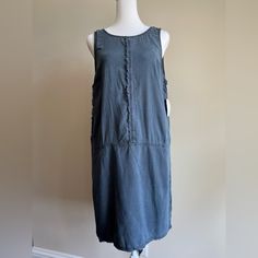 Ebony (Dark Gray) In Color, Purposeful Distressing-Fraying On The Sides, Front, And Bottom Of The Dress, Low V-Shaped Back With Tie, New With Tags And Never Worn, Has Pockets, 100% Tencel-Lyocell Sleeveless Washed Dresses For Summer, Summer Sleeveless Washed Dresses, Casual Sleeveless Washed Dresses, Sleeveless Dresses With Frayed Hem, Sleeveless Washed Cotton Dress, Sleeveless Summer Dress With Frayed Hem, Bohemian Sleeveless Unlined Midi Dress, Casual Midi-length Dresses With Frayed Hem, Pink Plaid Dress