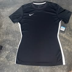 Size Medium, Black With White, Dri-Fit, Never Worn, New With Tags, Non-Smoking Home Sporty Fitted Black Shirt, Black Fitted Sporty Shirt, Black Athleisure Shirt For Sports, Sporty Black Shirt For Sports, Casual Black Workout Shirt, Black Sporty Short Sleeve Shirt, Over Size T Shirt Outfit, Bummy Fits, Soccer Fits