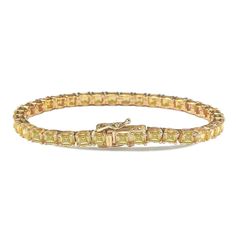 Stunning, timeless and classy assher cut tennis bracelet. This brilliant tennis bracelet is filled with rich, high quality yellow asscher-cut cubic zirconia gemstones, hand set in the trendiest, yet classy, prong setting. Each stone is set in Suzy Levian's signature high polished 925 yellow gold plated sterling silver. Every single bracelet is man made, making it a unique masterpiece. Surprise someone special in your life with this luxurious tennis bracelet. Suzy Levian guarantees the use of onl Levian Jewelry, Gemstone Brooch, Single Bracelet, Cubic Zirconia Bracelet, Cubic Zirconia Jewelry, Cubic Zirconia Earrings, Creating Jewelry, Jewelry Rings Diamond, Zirconia Earrings