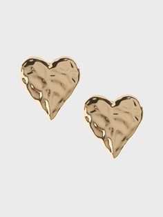 Hammered Heart Stud Earrings | Banana Republic Paul Valentine Earrings, Trendy Gold Hypoallergenic Heart Earrings, Trendy Gold Metal Heart Earrings, Gold Heart-shaped Clip-on Earrings, Valentines Ideas For Him, Valentines Date Ideas, Valentines Day Date, Heart Shaped Jewelry, Valentines Gifts For Him