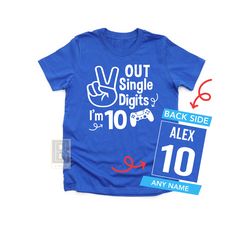 a t - shirt that says out single digits i'm 10 and has scissors on it