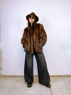 1950's Rare Corduroy Stripe Mink Fur Coat.   Fully lined in Brown satin throughout.  Personalized Name Label removed from lining. Mink Jacket Outfit, Vintage Brown Fur Coat With Pockets, Retro Brown Fur Coat For Fall, Retro Mink Outerwear For Winter, Brown Vintage Outerwear For Fall, Brown Vintage Fashion Outerwear For Fall, Retro Mink Colored Winter Outerwear, Brown Outerwear For Fall Vintage Fashion, Retro Mink Outerwear For Fall