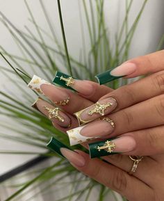 Green Acrylic Nails, French Acrylic Nails, Bling Acrylic Nails, Nagel Inspo, Square Acrylic Nails, Fire Nails, Funky Nails