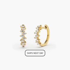 "Diamond Huggie Earrings 10MM / 14k Gold Baguette Diamond Hoop Earrings  / Minimalist Mini Earrings Features * Made to Order * Gold Kt: 14K (also available in 18K) * Available Gold Color: Rose Gold, Yellow Gold, White Gold * Inner Diameter: 10MM * Baguette Diamond: 18 pcs 2.x1.25 MM  * Number of Stones: 18 * Total CTW: 0.39 * Diamond Color-Clarity: G Color VS Clarity * Ready to Ship in 1-2 Business Days If you have any additional questions about this product, just hit the \"Ask a Question\" button (just to the right of the price) and we will get back to you within a few hours.  ▶ See more of our Diamond Earrings - http://etsy.me/2lyqVBP ▶ See our storefront here - http://etsy.me/2lUcVnH  ▶ All store sections here * Diamond Rings - http://etsy.me/2lwKUl8 * Diamond Earrings - http://etsy.me/ 14k Gold Hoop Earrings With Baguette Diamonds, 14k Yellow Gold Hoop Earrings With Baguette Diamonds, Small Hoop Earrings In Yellow Gold With Baguette Diamonds, Small Hoop Yellow Gold Earrings With Baguette Diamonds, Dainty Yellow Gold Earrings With Baguette Diamonds, Small Hoop Earrings With Baguette Diamonds In Yellow Gold, Fine Jewelry Yellow Gold Hoop Earrings With Baguette Diamonds, Yellow Gold Hoop Earrings With Baguette Diamonds, Small Hoop Earrings With Baguette Diamonds For Gift