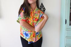 "100% SILK 1960s fun print crop top RARE a cute mid century top measures: 24\"pit to pit laying flat 27\"long Thank YOU and please feel free to ask me any ?s:) have a lovely day!!" Mid Century Floral, 80s Clothing, Mod Girl, 80s Outfit, Silky Blouse, Purple Blouse, 60s Dress, Lovely Day, Print Crop Tops