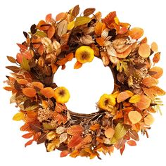 an autumn wreath with leaves and apples on it, isolated against a white background photo