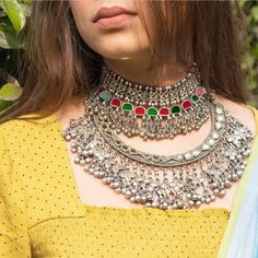 Oxidised Necklace, Beautiful Personality, Oxidized Necklace, Brass Necklace, Jewelry Choker, Necklace Boho, Mirror Work, Thread Work, Trendy Jewelry