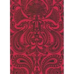 a red and black wallpaper with an ornate design on it's side,