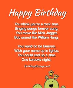 an orange birthday card with the words, happy birthday you think you're a rock star