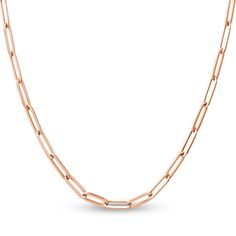 Dynamic oval, paperclip-inspired links join elegantly in this chic women's bracelet. Fashioned in 14K rose gold, the 18-inch link chain secures in place with a lobster clasp and the links are approximately 3.85mm wide. Jewelry Style Guide, Paperclip Chain Necklace, Jewelry Staples, Jared The Galleria Of Jewelry, Chic Necklace, Necklace Clasps, Necklace Chain Lengths, Princess Diamond, Classic Jewelry