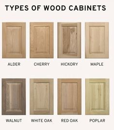 the types of wood cabinets in different colors and sizes, including white oak, red oak,