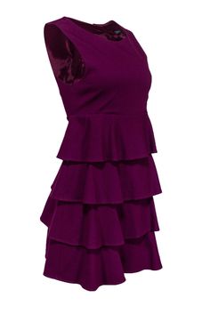 Get fancy with this sleeveless burgundy dress from Theory. A flounce tiered skirt provides a fun and flattering silhouette, while buttons in the back add uniqueness. Style with a pair of black heels and you're good to go! Size S Shell: 71% Viscose, 23% Polyamide, 6% Elastane Lining: 94% Polyester, 6% Spandex Made in USA Oversized button-down back closure Lined Shift silhouette Round neckline Sleeveless Tiered flounce skirt Bust 34” Waist 34” Shoulder to hem 33.5” Flounce Skirt, Tiered Skirts, Burgundy Dress, Tier Skirt, Tiered Skirt, Black Heels, Fashion Ideas, Round Neckline, Shift Dress