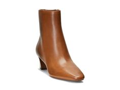 Lauren Ralph Lauren Willa - Women's Shoes : Deep Saddle Tan : Whether you're dressing up for a special occasion or adding a polished touch to your everyday attire, LAUREN Ralph Lauren Willa boots are a versatile choice for any occasion. With a stacked leather covered heel, theses boots provide a stable and confident stride. Its square toe design offers a modern and chic aesthetic, while the LRL metal logo at the back showcases the iconic branding of Ralph Lauren. Leather upper. Leather lining wi Tan Ankle Boots, Ralph Lauren Leather, Chic Aesthetic, Formal Shoes For Men, Metal Logo, Ralph Lauren Womens, Toe Designs, Formal Shoes, Metallic Logo