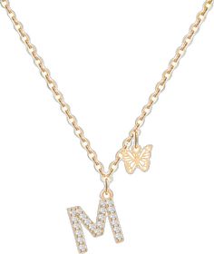 Gold Cubic Zirconia Necklace For Birthday, Mother's Day Gold Cubic Zirconia Charm Necklaces, Dainty Chain Necklace, Alphabet Necklace, Dainty Initial Necklace, Butterfly Pendant Necklace, Initial Necklace Gold, Birthday Jewelry Gift, Gold Initial