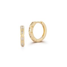 14kt Baguette Diamond Huggies Beautiful baguette diamonds are handset in gold bezels to form this perfect pair of Huggies. Made in New York City. 14kt Yellow Gold 1.4gm Gold 0.12ct Diamonds 12mm Hoops Snap Closure Made in New York City Yellow Gold Baguette Jewelry With Channel Set, Yellow Gold Jewelry With Baguette Cut Diamonds, Luxury Baguette Diamond Huggie Earrings, Luxury Huggie Earrings With Baguette Diamonds, Formal Diamond Huggie Earrings With Baguette Diamonds, Elegant Baguette Diamond Huggie Earrings For Anniversary, Gold Baguette Diamond Huggie Earrings For Formal Occasions, Formal Gold Huggie Earrings With Baguette Diamonds, Formal Yellow Gold Baguette Cut Huggie Earrings