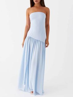 Exquisite Backless Pleats Strapless Maxi Dress Silicone Tape, The Eden, Strapless Neckline, Vacation Wear, Strapless Maxi, Style Party, Strapless Maxi Dress, Chiffon Skirt, Sheer Chiffon