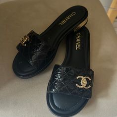 Bought Brand New, These Have A Grip Under Them That I Put. Comes With Original Box And Dust Bag. Shelf Wardrobe, Sneaker Closet, Chanel Slides, Lirika Matoshi, Shoes Chanel, Chanel Sandals, Shoe Inspo, Chanel Accessories, Top Shelf