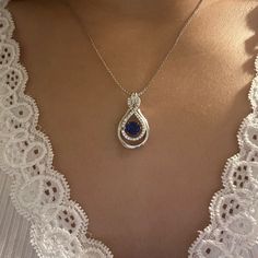 Sterling Silver Sapphire Necklace From Helzberg Antique Silver Jewelry Necklace, Silver Sapphire Necklace, Navy Necklace, Antique Silver Jewelry, Silver Jewelry Necklace, Sapphire Necklace, Dress Ideas, Womens Jewelry Necklace, Prom Dress