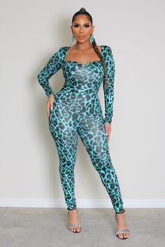 Introducing our Alexis Leopard Print Sweetheart Neck Jumpsuit, a statement piece for bold fashionistas. Featuring a captivating leopard print and a flattering sweetheart neckline, this semi-sheer jumpsuit exudes wild charm. With a convenient back zipper and long sleeves, it offers both style and ease of wear. Embrace your fierce side and make a statement in this striking jumpsuit. 95% Polyester, 5% Elastane Model is wearing size Small. Please allow 3-5 business days to process and ship. Chic Leopard Print Jumpsuits And Rompers For Party, Chic Leopard Print Jumpsuits And Rompers For Night Out, Chic Leopard Print Jumpsuits For Night Out, Chic Fitted Leopard Print Jumpsuits And Rompers, Chic Fitted Leopard Print Jumpsuit, Leopard Print Jumpsuit Plus Size, Snakeskin Jumpsuit, Sheer Jumpsuit, Leopard Print Jumpsuit