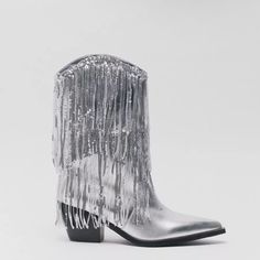 Nastygal Silver Fringe Sequin Cowboy Boots 8 Sold Out Online!!! So Gorgeous Metallic Embellished Tassel Cowboy Boot New And Unworn Check My Reviews Western Rhinestone Fringe Boots For Fall, Western Boots With Rhinestone Fringe For Fall, Western Party Boots With Fringe, Spring Boots With Rhinestone Fringe, Western Summer Boots With Fringe, Western Fringe Boots For Summer, Western Style Fringe Boots For Spring, Pointed Toe Party Boots With Fringe, Party Boots With Fringe And Pointed Toe