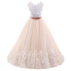 Girls Sleeveless Formal Ball Gown Party Dress – JoJo Shop Lace Dress For Kids, Girls Pageant Gowns, Ivory Girls Dress, Flower Girl Dresses Vintage, Flower Girl Dresses Champagne, Sleeveless Flower Girl Dresses, Wedding Dresses For Kids, Girls Tulle Dress, Children Dress