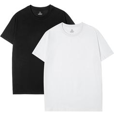 two black and white t - shirts sitting next to each other