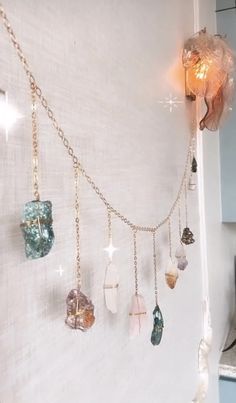 Selenite Ladder Healing Crystal Wall Décor | Ariana Ost – Ariana Ost Bohemian Raw Stone Crystals For Gift, Spiritual Gold Gemstone Crystals, Crystal Room Decor, Crystal Garland, Crystal Room, Crystal Vibes, Crystal Aesthetic, Golden Chain, Crystal Healing Stones