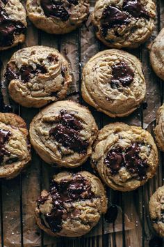 chocolate chip cookies on a cooling rack ready to be baked in the oven or eaten