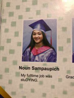 an open book with two pictures of young women in graduation caps and gowns on them