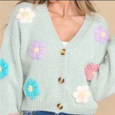 Luna Ivy Sage Puff Crochet Flower Cropped Cardigan/Button Up Sweater Size M New Excellent Condition New With Tags Sweater By Luna Ivy. Very Popular Cardigan By This Brand. Slightly Cropped Oversized And Slouchy. Love The 3d Puffed Flower Details Of This Piece Very Sweet And Girlie. Women's Size M With Additional Measurements Included In The Photos. Bohemian Hippie Festival Cottagecore Prarie Preppy Fall Spring Thanks For Looking Same Day Shipping Reasonable Offers Welcome B2/1024 Cottagecore Crochet, Flower Cardigan, Preppy Fall, Button Up Sweater, Hippie Festival, Bohemian Hippie, Crochet Flower, Hippie Bohemian, Cropped Cardigan