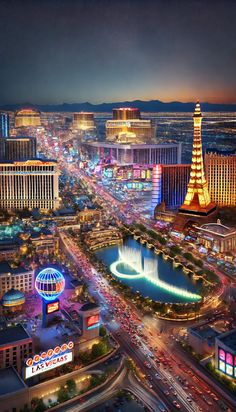 an aerial view of the las vegas strip at night