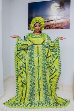 Description: ALL INCLUDED. This magnificent custom African dress is perfect for any occasion you want to look your best. It includes 3 pieces (Full dress, wrap-around or Skirt and head-tie).   Important Note: For broderie mix with bazin and garniture mix clothes only: Depending on the availability of the( fabric) / Garnitures (TRIMS) may be different than the one in the pictured. However, the dress will be sewn exactly in the style and colors shown. You can always request to see the fabrics or trims before we start by sending us a message along with your order. PROCESSING: We usually take 6- 8 BUSINESS DAYS to make the dress. SHIPPING: We use DHL shipping with tracking and text update. (3 to 5 days) SIZING: What we need from you We have a sizing Chart in the images. Scroll to the right. (P Black Bazin Style, Green Long Sleeve Dresses For Traditional Ceremonies, Green Maxi Dress For Traditional Ceremonies, Traditional Green Maxi Dress For Evening, Elegant Fitted Green Kaftan, Elegant Green Dress For Traditional Ceremonies, Green Floor-length Maxi Dress For Traditional Ceremonies, Green Floor-length Dress For Traditional Ceremonies, Fitted Green Kaftan For Party