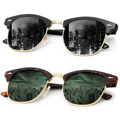 PRICES MAY VARY. 😎DESIGN INSPIRATION►►► Inspired by 50's classics, it always feels new. A perfect blend of retro and stylish, the black and matte black frame creates a sleek, modern look. Timeless shades come in black and dark green. Making them the perfect partner for trendsetters of all ages. 😎LIGHTWEIGHT FRAME ►►► Made of high-quality PC material and metal, it is lightweight and no pressure to wear, Frame with soft nose pads to help keep your sunglasses in place and prevent slippage. 😎PROD Retro Fashion Women, Rimless Frames, Perfect Partner, Sunglasses For Men, Eyewear Accessories, Sunglasses Branding, Polarized Lenses, Polarized Sunglasses, Eyewear Sunglasses