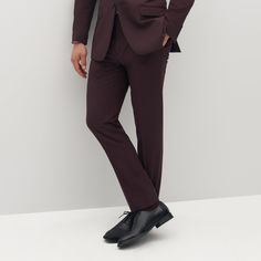 The Men’s Burgundy Suit Pants are here to help you stand out from the crowd at your next event. A dark, nuanced red color makes for the perfect maroon slacks. Our men’s burgundy dress pants are a bold choice that remains anchored firmly in the classic and classy. Made with a luxe, stretch-fit fabric that keeps you looking sharp and feeling comfortable all day, these burgundy slacks are men’s modern suiting update. Pair with the Men’s Burgundy Suit Jacket for a sleek 2-piece suit, or style the su Burgundy Suit Jacket, Dress Pants For Men, Burgundy Suit, Mens Dress Pants, Pants For Men, Burgundy Dress, Suit Pants, Slim Pants, The Men