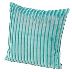 a blue and green striped pillow on a white background