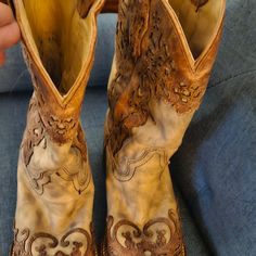 Corral Beautiful Excellent Condition Unusual Boots. Worn Maybe 4 Times At The Most. 1 And Half Inch Heel. Hits Above Midcalf. Coral Shoes, Shoes Heels Boots, Shoes Women Heels, Heeled Boots, Womens Boots, Shoes Heels, Coral, Women Shoes, Boots