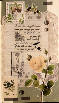 altered paper collage with roses, leaves and birds on it's pagelet