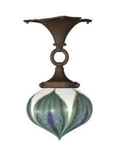 an art nouveau style light fixture with green leaves on the front and back side, against a black background